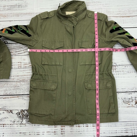 En Creme Size Small Olive Embroidered Utility Cargo Field Jacket - Picture 14 of 16